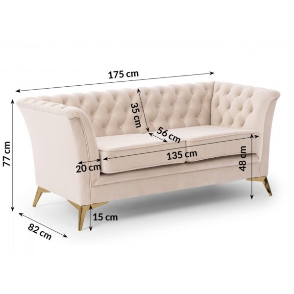 Chesterfield Sofa 2 osobowa Pikowana Derby Bis