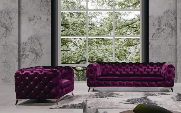 Sofa pikowana fioletowa