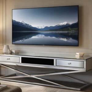 6872CF13-8F56-43C9-BE55-41B29CAE8E2B Komoda RTV Glamour 140 cm – lustro & stal nierdzewna