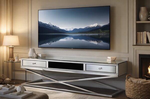 6872CF13-8F56-43C9-BE55-41B29CAE8E2B Komoda RTV Glamour 140 cm – lustro & stal nierdzewna