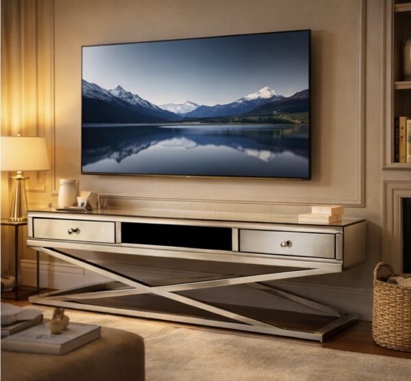 D90EC4CD-0BB2-483D-8C19-63AB5B5FF8CD Komoda RTV Glamour 140 cm – lustro & stal nierdzewna